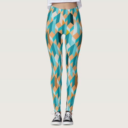 Blauwgroen en Oranje modellen Leggings (Voorkant)