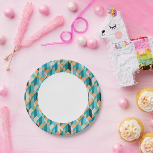 Blauwgroen en Oranje modellen Papieren Bordje (Feest)