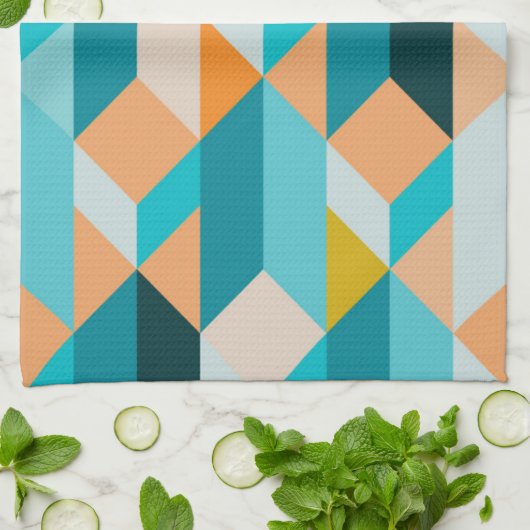 Blauwgroen en Oranje modellen Theedoek (Gevouwen)