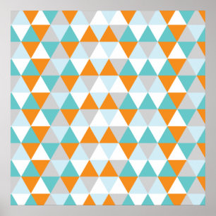 Blauwgroen en Oranje modern driehoekspatroon Poster