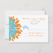 Blauwgroen en Oranje Simple Flowers Wedding RSVP-k RSVP Kaartje (Voorkant)