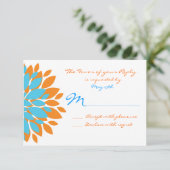 Blauwgroen en Oranje Simple Flowers Wedding RSVP-k RSVP Kaartje (Staand voorkant)