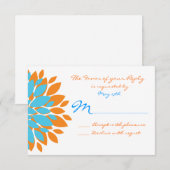 Blauwgroen en Oranje Simple Flowers Wedding RSVP-k RSVP Kaartje (Voorkant / Achterkant)
