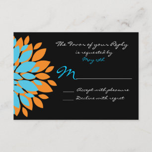 Blauwgroen en Oranje Simple Flowers Wedding RSVP-k RSVP Kaartje
