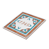 Blauwgroen en Oranje Small House Number Tegeltje (Zijkant)