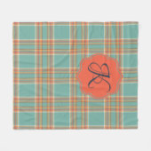 Blauwgroen en Oranje Tartan Pset Monogram Blanket Fleece Deken (Voorkant (Horizontaal))