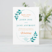 Blauwgroen en Oranje uitnodiging tot huwelijk (Staand voorkant)