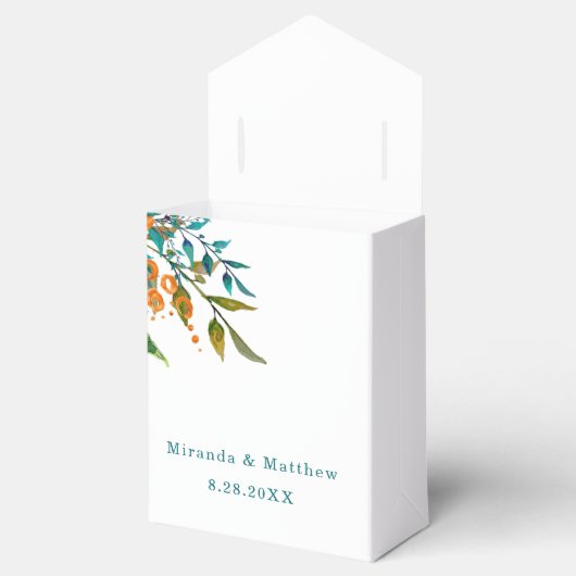 Blauwgroen en Oranje Waterverf Bedankdoosjes (Geopend)