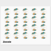 Blauwgroen en Oranje Waterverf Floral Wedding Ronde Sticker (Vel)