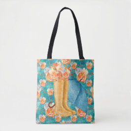 BLAUWGROEN EN ORANJE WATERVERF HERFST STROOMSTROME TOTE BAG