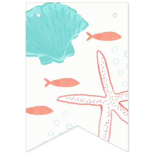 Blauwgroen en Oranje Waterverf Ocean Birthday Bunt Vlaggetjes (Eerste vlag)