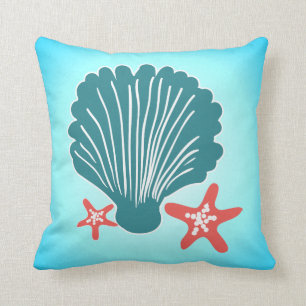 Blauwgroen en Oranje Zee Shell en Star Fish Kussen