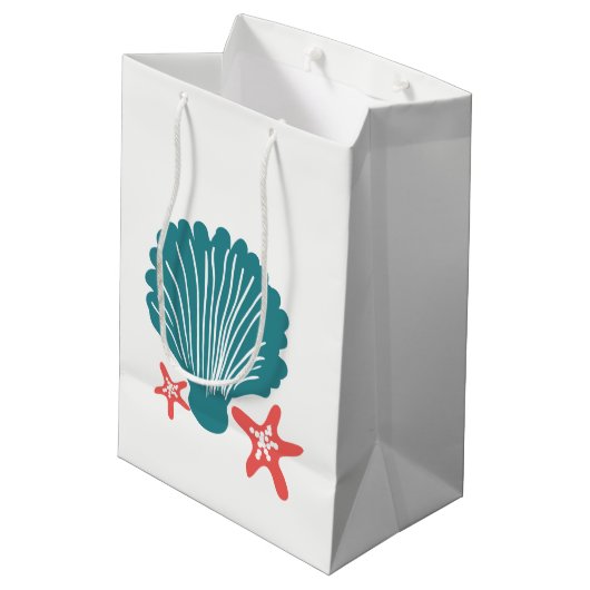Blauwgroen en Oranje Zee Shell en Star Fish Medium Cadeauzakje (Achterkant Gekanteld)