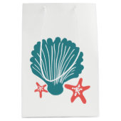 Blauwgroen en Oranje Zee Shell en Star Fish Medium Cadeauzakje (Voorkant)