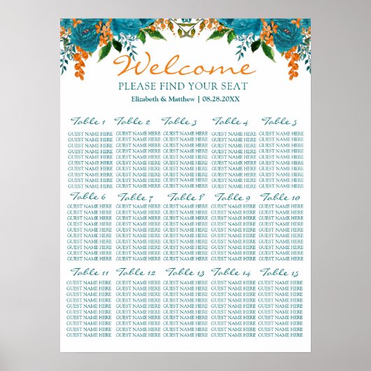 Blauwgroen en Oranje zweetzaaikaart Poster (Voorkant)