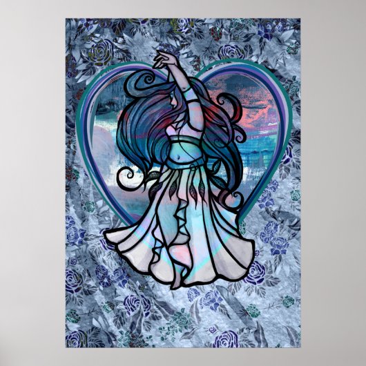 Blauwgroen en Paars Belly Dancer Love Heart Poster (Voorkant)
