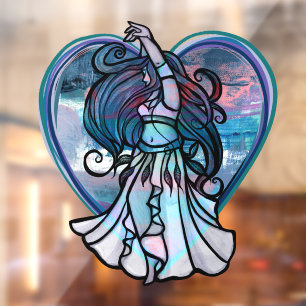 Blauwgroen en Paars Belly Dancer Love Heart Raamsticker