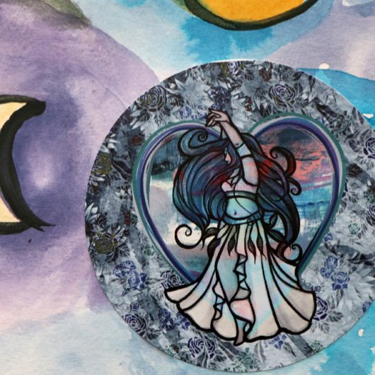 Blauwgroen en Paars Belly Dancer Love Heart Ronde Sticker