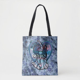 Blauwgroen en Paars Belly Dancer Love Heart Tote Bag