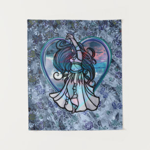 Blauwgroen en Paars Belly Dancer Love Heart Wandkleed