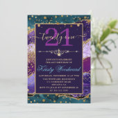 Blauwgroen en Paars Glitter Agate Birthday Kaart (Staand voorkant)