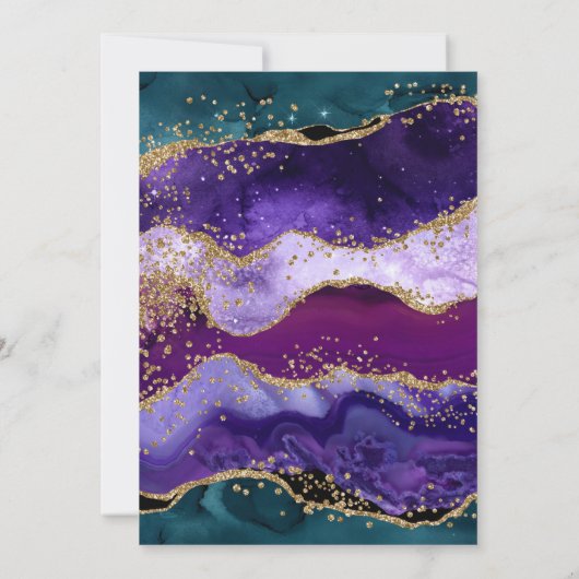 Blauwgroen en Paars Glitter Agate Birthday Kaart (Achterkant)