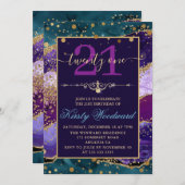 Blauwgroen en Paars Glitter Agate Birthday Kaart (Voorkant / Achterkant)