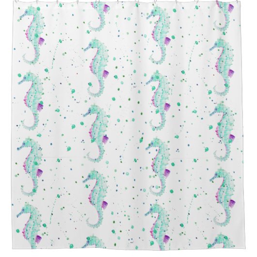 Blauwgroen en Paars Seahorse Shower Curtain Douchegordijn (Voorkant)