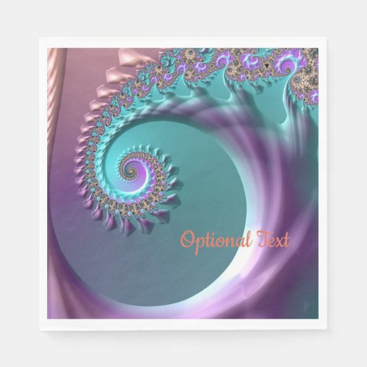 Blauwgroen en Paars Spiral Fractal Paper Napkins Servet (Voorkant)