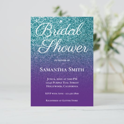 Blauwgroen en Paars Vrijgezellenfeest Ombre Glitte Kaart (Staand voorkant)