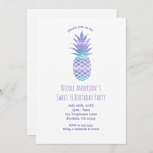 Blauwgroen en Paarse ananas van Aqua Kaart (Voorkant / Achterkant)