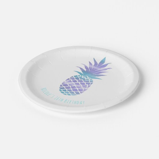 Blauwgroen en Paarse ananas van Aqua Papieren Bordje (Gekanteld)