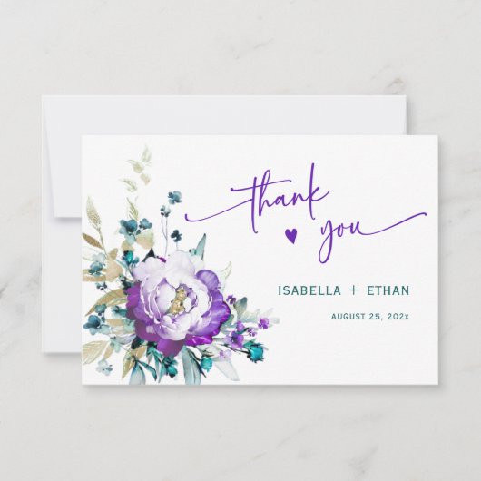 Blauwgroen en Paarse bruiloft Bedankt (Voorkant)