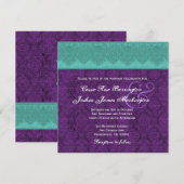 Blauwgroen en Paarse Damask Monogram Wedding V15 Kaart (Voorkant / Achterkant)