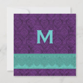 Blauwgroen en Paarse Damask Monogram Wedding V15 Kaart (Achterkant)