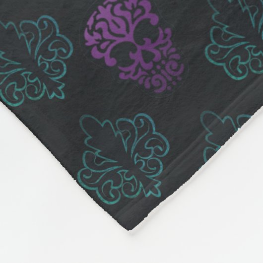 Blauwgroen en Paarse Damask Skulls Fleece Deken (Hoek)