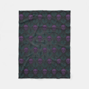 Blauwgroen en Paarse Damask Skulls Fleece Deken