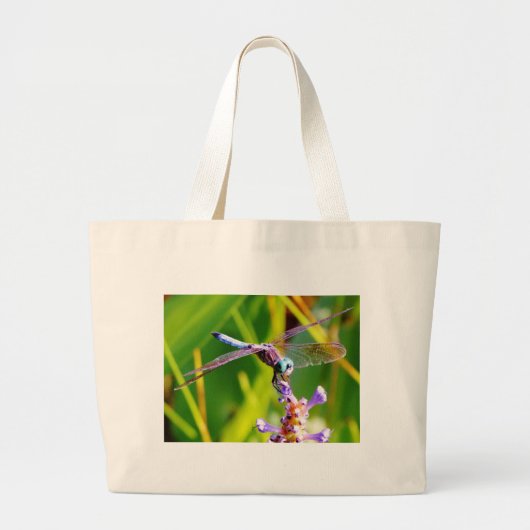 Blauwgroen en paarse dragonvlieg grote tote bag (Voorkant)
