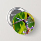 Blauwgroen en paarse dragonvlieg ronde button 5,7 cm (Voorkant /achterkant)