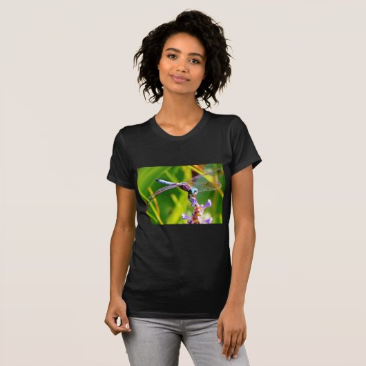Blauwgroen en paarse dragonvlieg t-shirt (Voorkant volledig)