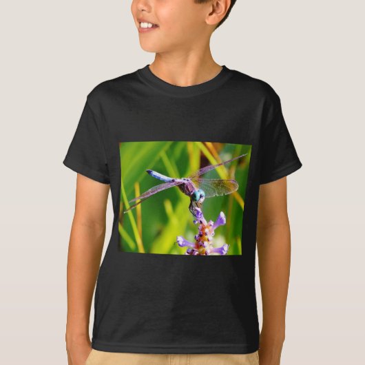 Blauwgroen en paarse dragonvlieg t-shirt (Voorkant)