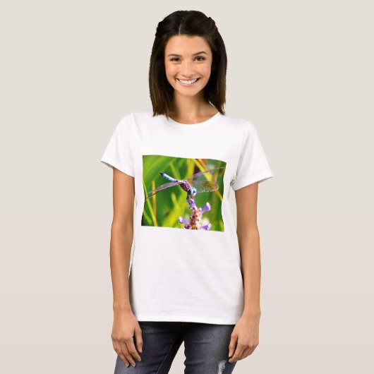 Blauwgroen en paarse dragonvlieg t-shirt (Voorkant volledig)