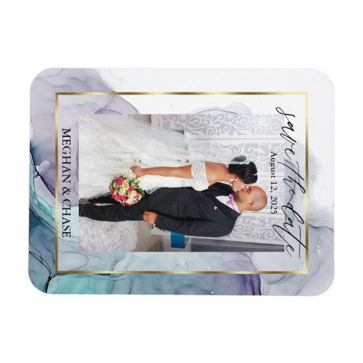 Blauwgroen en Paarse foto Opslaan datum Magneet (Horizontaal)