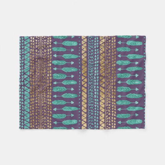 Blauwgroen en Paarse gouden pijlen - Tribal-Aztec- Fleece Deken (Voorkant (Horizontaal))