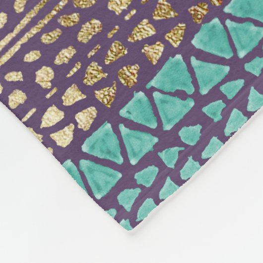 Blauwgroen en Paarse gouden pijlen - Tribal-Aztec- Fleece Deken (Hoek)