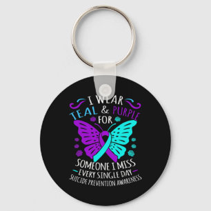 Blauwgroen en Paarse Happy Suicide Awareness Onder Sleutelhanger