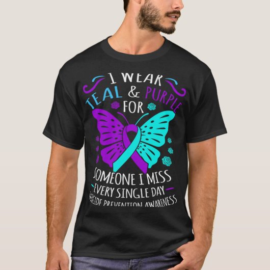 Blauwgroen en Paarse Happy Suicide Awareness Onder T-shirt (Voorkant)