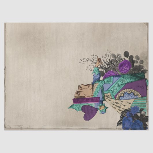 Blauwgroen en Paarse hartenkoningin ontbinding Tissuepapier (Voorkant)