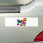 Blauwgroen en Paarse Hummingbird met bloemen Bumpersticker (Op auto)