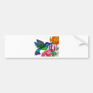 Blauwgroen en Paarse Hummingbird met bloemen Bumpersticker